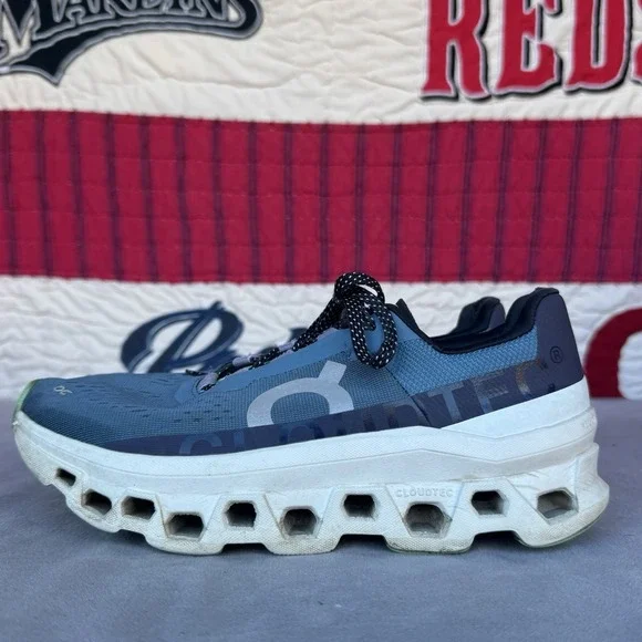 Size 9.5 - On Cloudmonster Shoes Womens Blue Green Running Sneakers Road Cushion - Picture 1 of 13